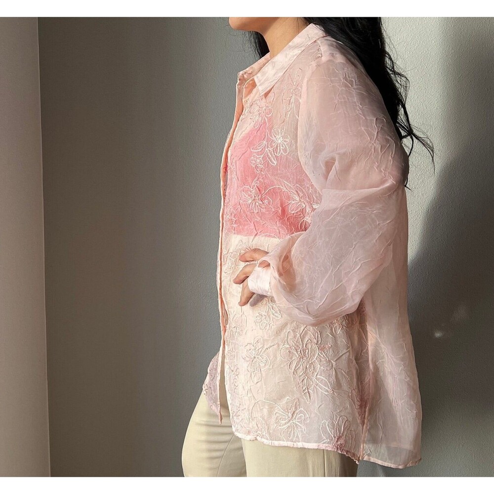 vtg 90s Alfred Dunner‎ Sheer Blouse Womens Size 12W floral peach shirt USA Made - Picture 8 of 9